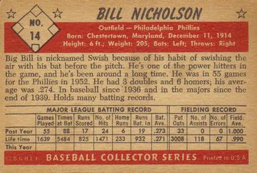 Bill Nicholson  baseball card collectible - Main Image 2