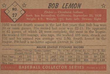 Bob Lemon  baseball card collectible - Main Image 2