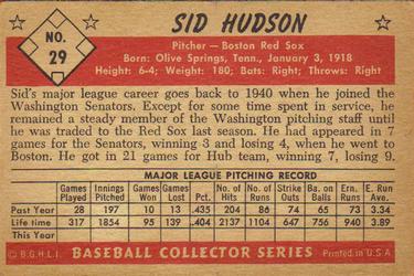 Sid Hudson  baseball card collectible - Main Image 2