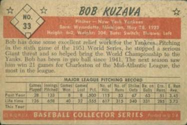Bob Kuzava  baseball card collectible - Main Image 2