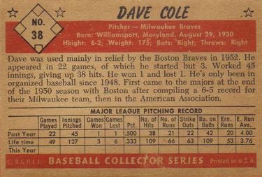 Dave Cole  baseball card collectible - Main Image 2