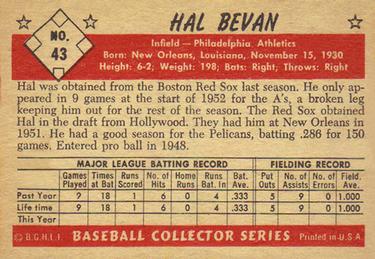 Hal Bevan  baseball card collectible - Main Image 2
