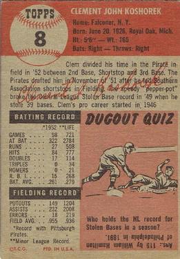 Clem Koshorek  baseball card collectible - Main Image 2