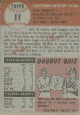 Sal Yvars  baseball card collectible - Main Image 2