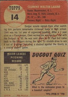 Clem Labine  baseball card collectible - Main Image 2