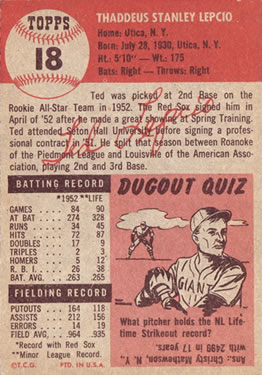 Ted Lepcio  baseball card collectible - Main Image 2