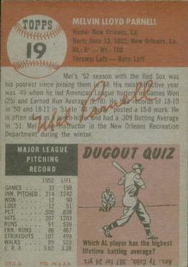 Mel Parnell  baseball card collectible - Main Image 2