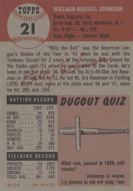 Billy Johnson  baseball card collectible - Main Image 2