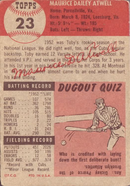 Toby Atwell  baseball card collectible - Main Image 2