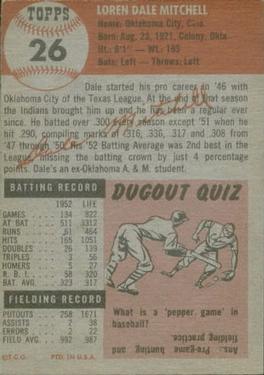 Dale Mitchell  baseball card collectible - Main Image 2