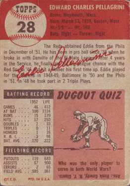 Eddie Pellagrini  baseball card collectible - Main Image 2