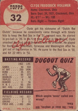Clyde Vollmer  baseball card collectible - Main Image 2
