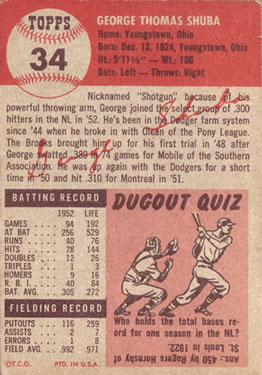 George Shuba  baseball card collectible - Main Image 2