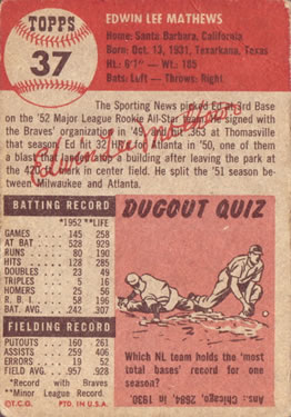 Ed Mathews  baseball card collectible - Main Image 2