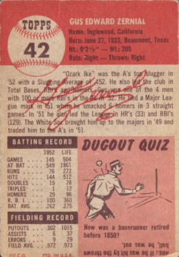 Gus Zernial  baseball card collectible - Main Image 2