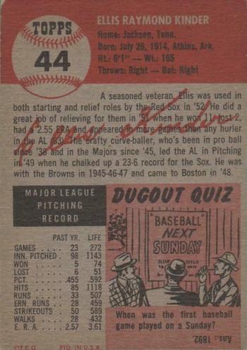 Ellis Kinder  baseball card collectible - Main Image 2