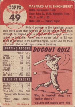 Faye Throneberry  baseball card collectible - Main Image 2