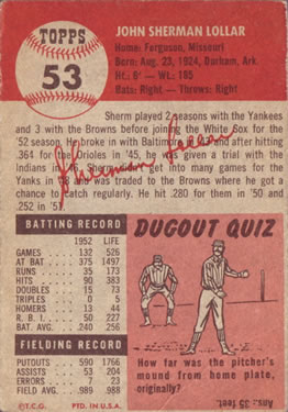 Sherm Lollar  baseball card collectible - Main Image 2