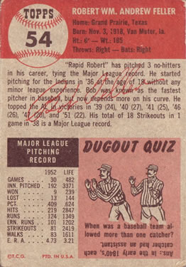 Bob Feller  baseball card collectible - Main Image 2