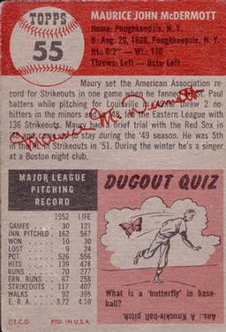 Maurice McDermott  baseball card collectible - Main Image 2