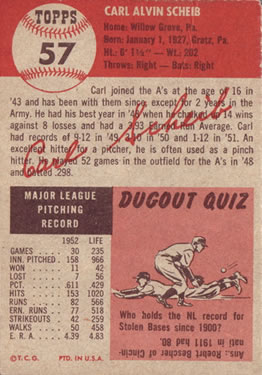 Carl Scheib  baseball card collectible - Main Image 2