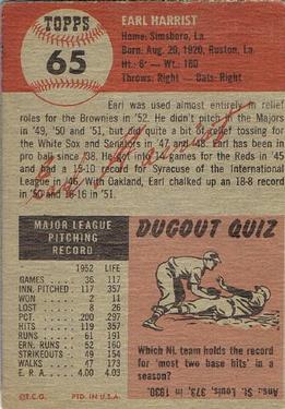 Earl Harrist  baseball card collectible - Main Image 2