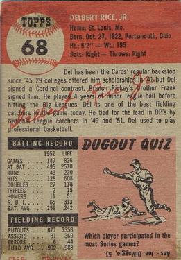 Del Rice  baseball card collectible - Main Image 2