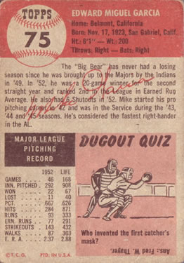 Mike Garcia  baseball card collectible - Main Image 2