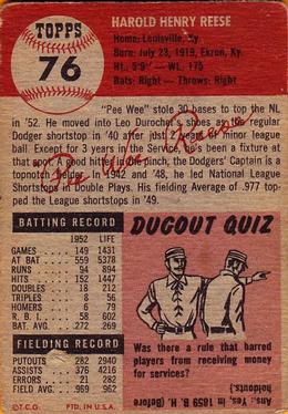 Pee Wee Reese  baseball card collectible - Main Image 2