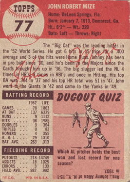 Johnny Mize  baseball card collectible - Main Image 2
