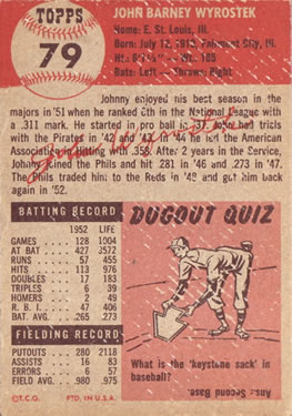 Johnny Wyrostek  baseball card collectible - Main Image 2