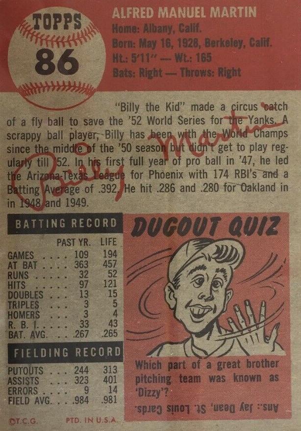 Billy Martin  baseball card collectible - Main Image 2