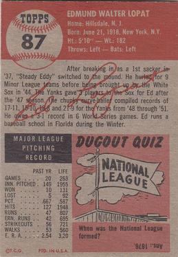 Ed Lopat  baseball card collectible - Main Image 2