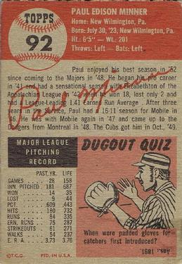 Paul Minner  baseball card collectible - Main Image 2