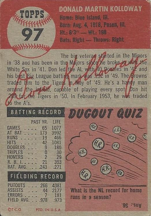 Don Kolloway  baseball card collectible - Main Image 2