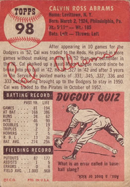 Cal Abrams  baseball card collectible - Main Image 2