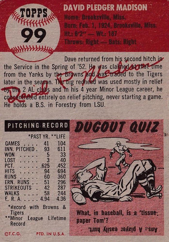 Dave Madison  baseball card collectible - Main Image 2