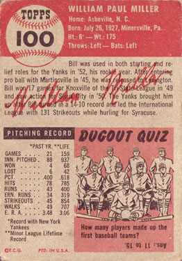 Bill Miller  baseball card collectible - Main Image 2