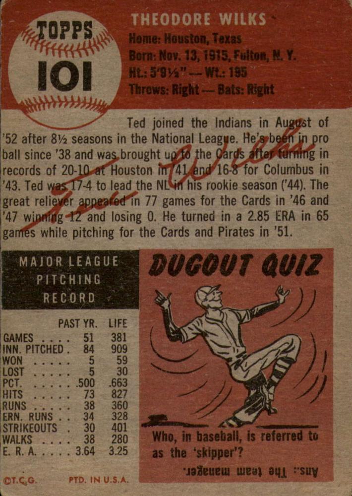 Ted Wilks  baseball card collectible - Main Image 2