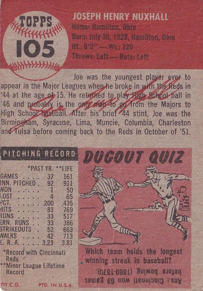 Joe Nuxhall  baseball card collectible - Main Image 2