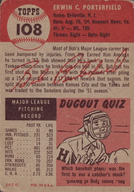 Bob Porterfield  baseball card collectible - Main Image 2