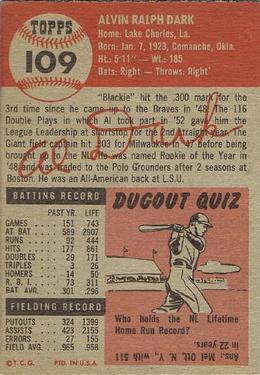 Alvin Dark  baseball card collectible - Main Image 2