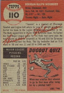 Herman Wehmeier  baseball card collectible - Main Image 2