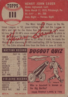 Hank Sauer  baseball card collectible - Main Image 2