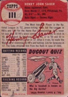 Hank Sauer  baseball card collectible - Main Image 2