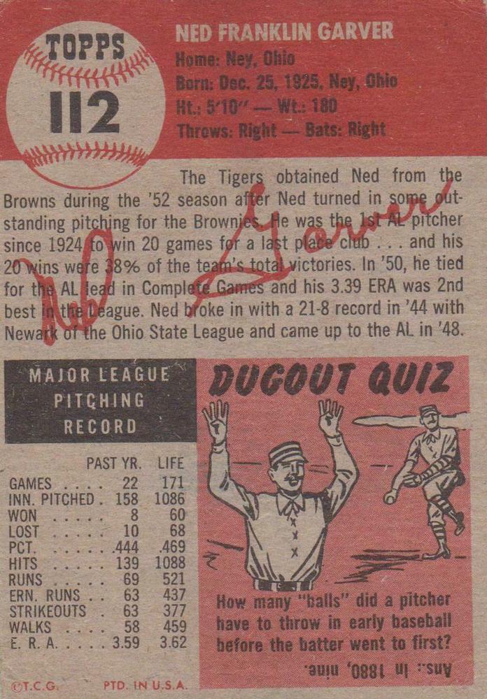 Ned Garver  baseball card collectible - Main Image 2