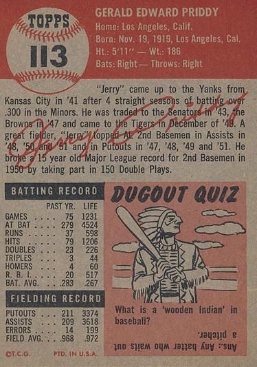 Jerry Priddy  baseball card collectible - Main Image 2