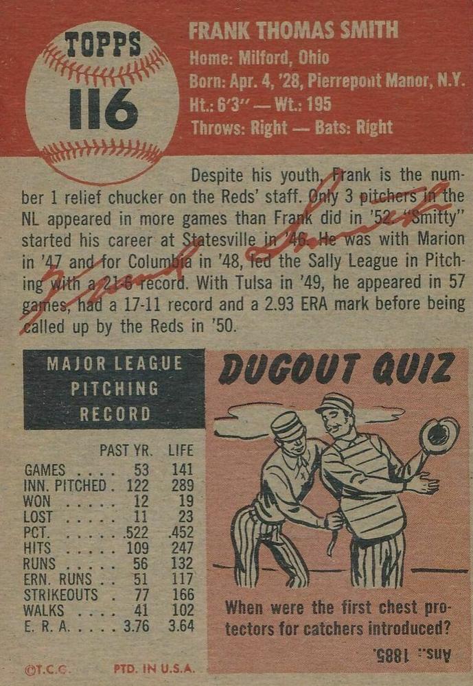 Frank Smith  baseball card collectible - Main Image 2