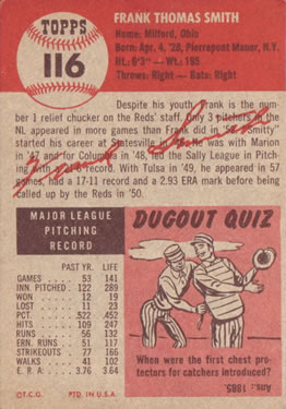 Frank Smith  baseball card collectible - Main Image 2