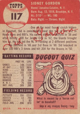 Sid Gordon  baseball card collectible - Main Image 2